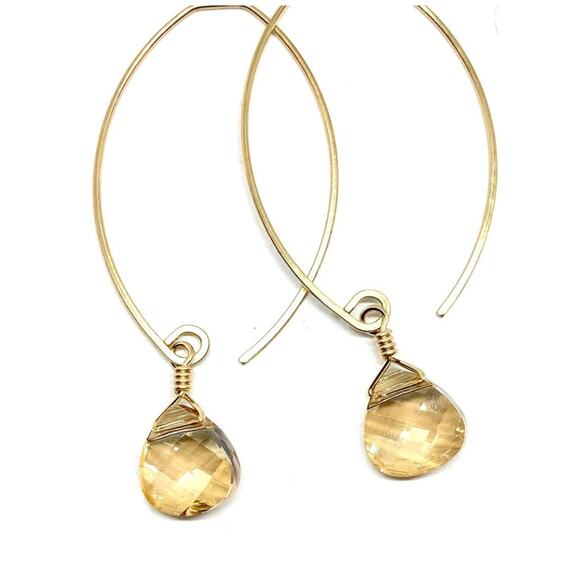 Strathmore Classic GF Champagne Earrings 14K Gold Teardrop Crystal Swarovski - Picture 4 of 4